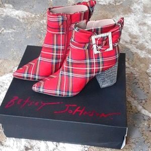 Betsey Johnson Milburn Plaid Rhinestone embellished boot